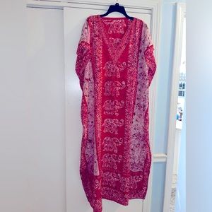 Batik elephant design Muumuu/one size caftan/light fabric/ankle length/coverup